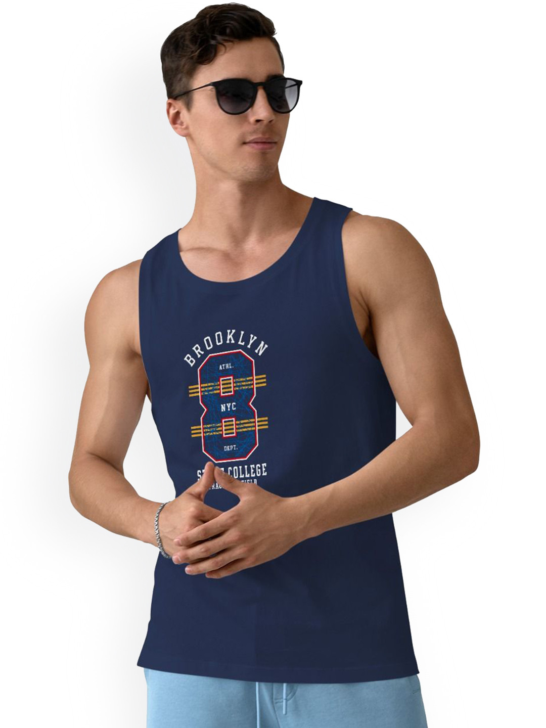 DAB SHARK Printed Round Neck Gym Vests DAB-SHARK-06-NBLU-XS