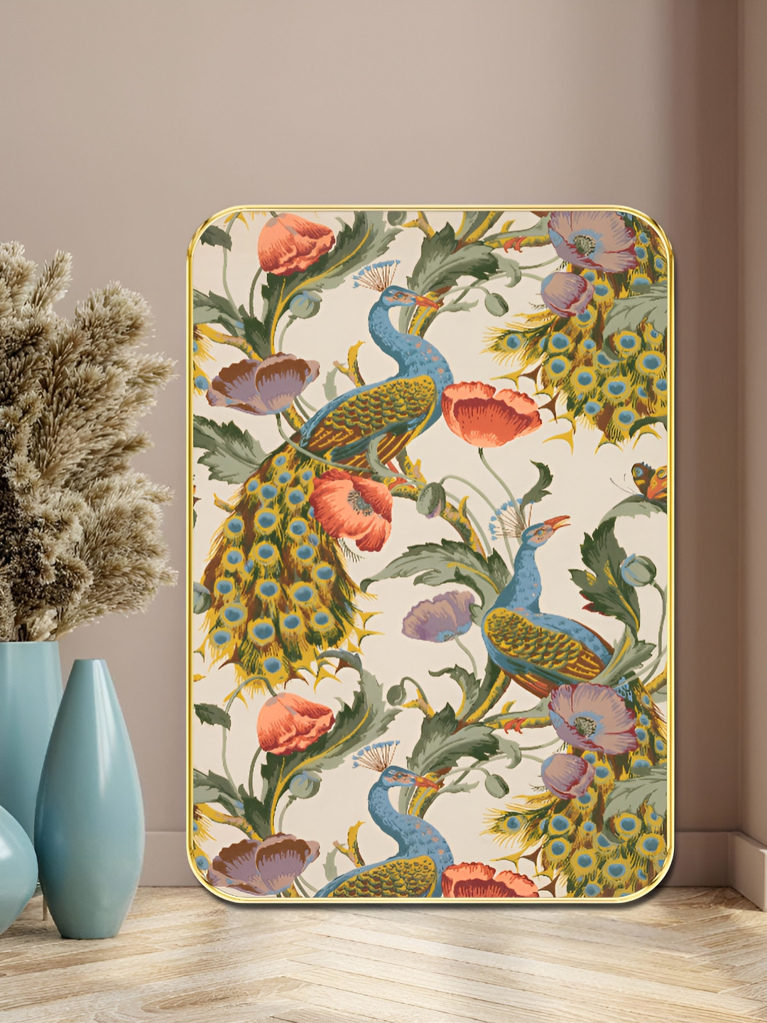 Livin'luxe Green & Red Trees Peacock Printed Wall Art