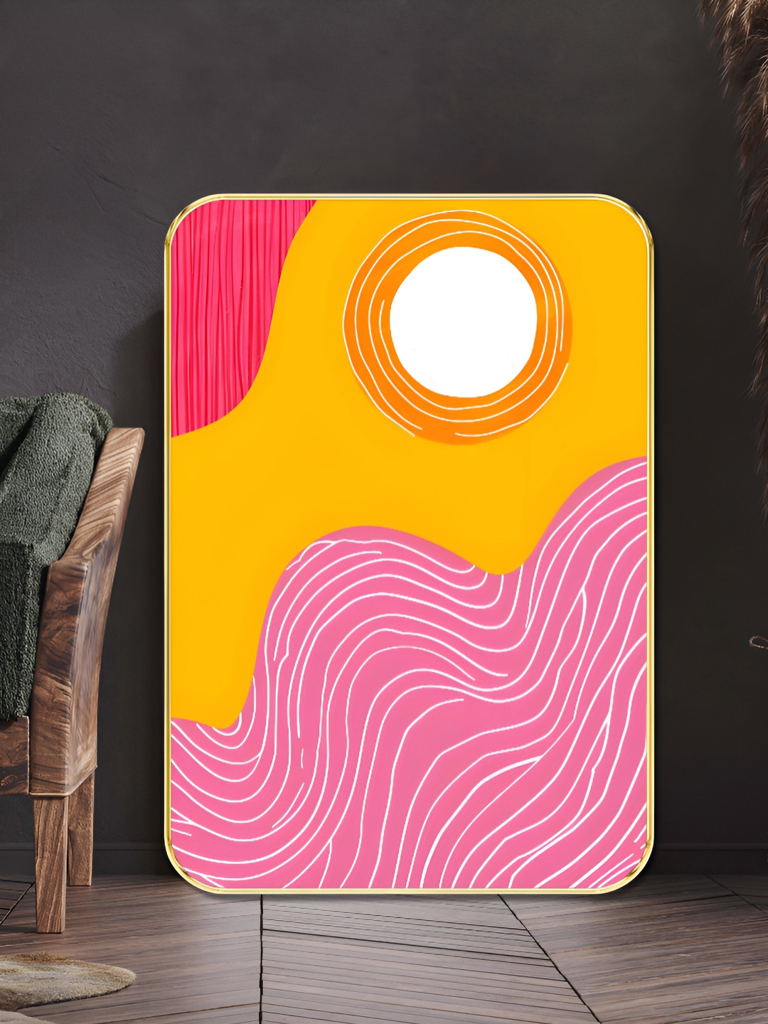 Livin'luxe Pink & Yellow Sun & Waves Printed Wall Art