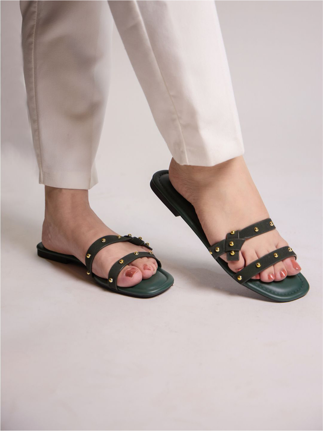 CAI Women Embellished Knot Strap Stud Flats