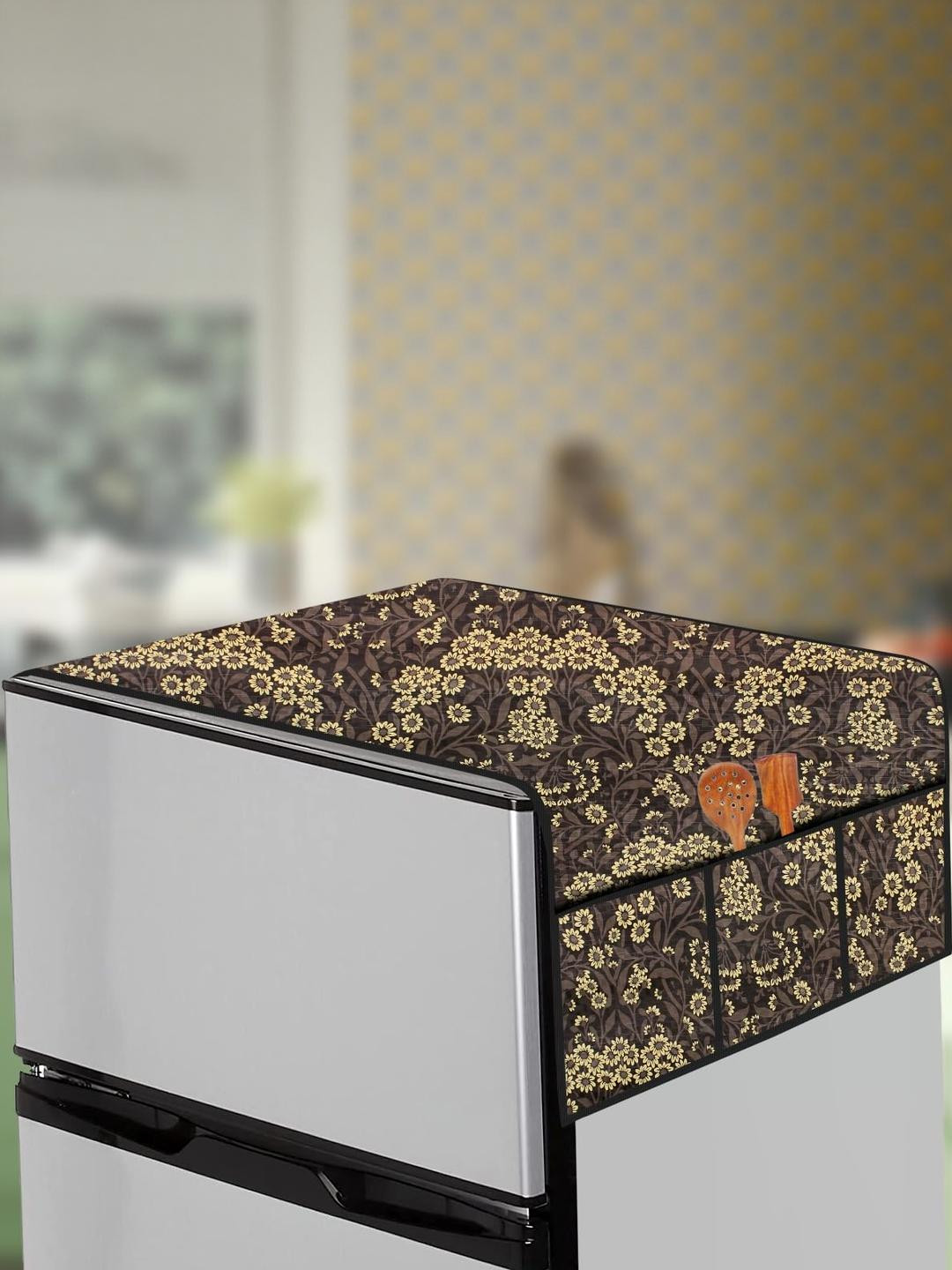 The Furnishing Tree Mustard Printed Refrigerator Cover