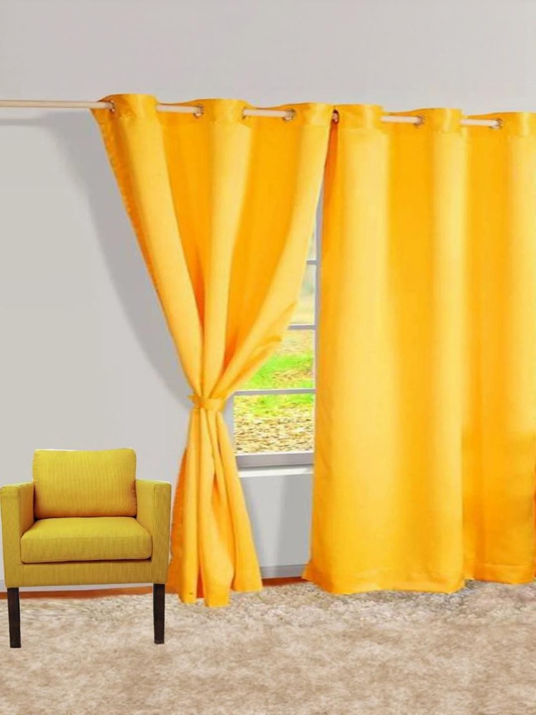 151 cm (5 ft) Polyester Semi Transparent Window Curtain (Pack Of 2) (Solid, Yellow)