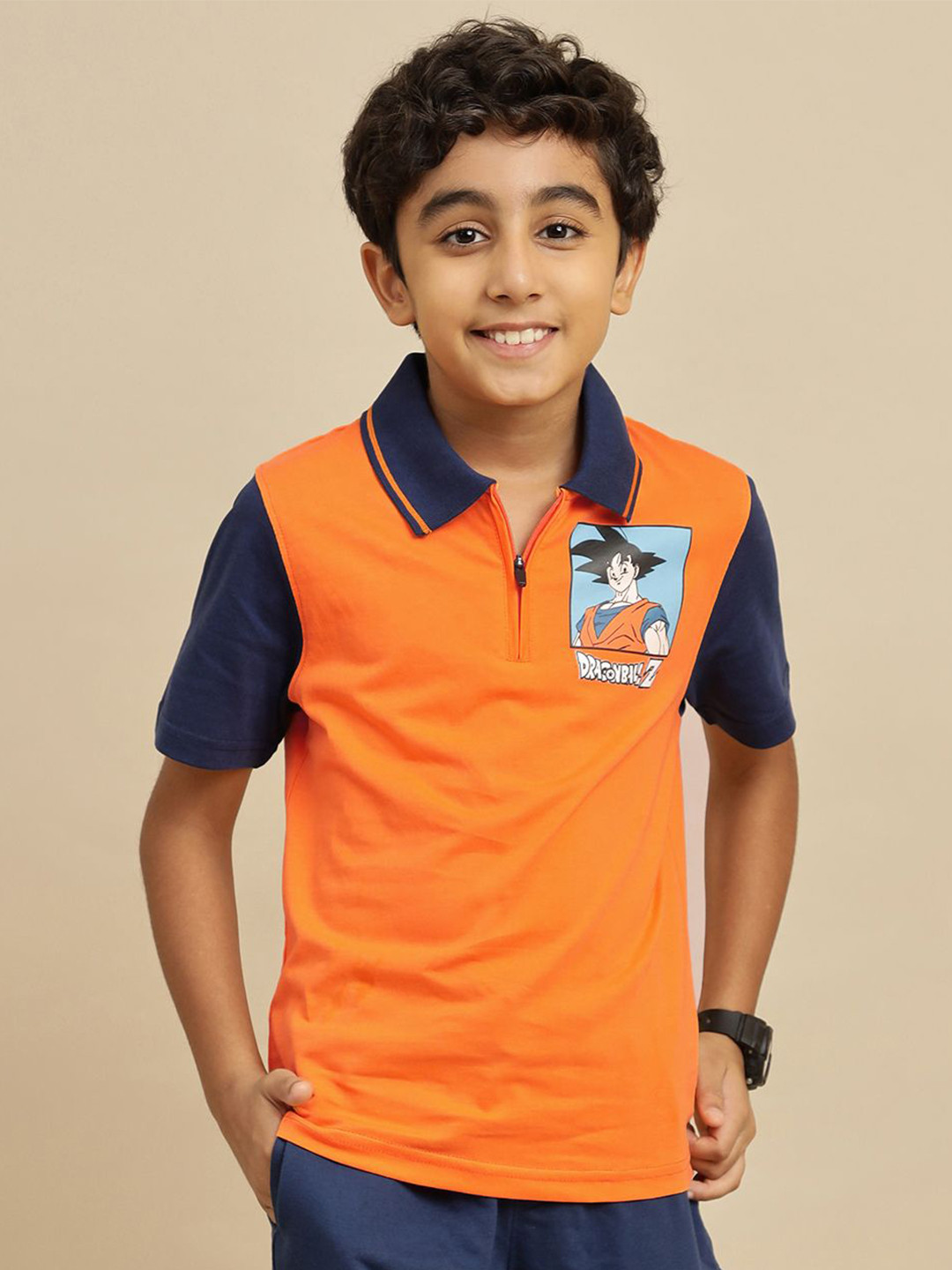 Kids Ville Boys Dragon Ball Z Printed Pure Cotton Polo-T-Shirt