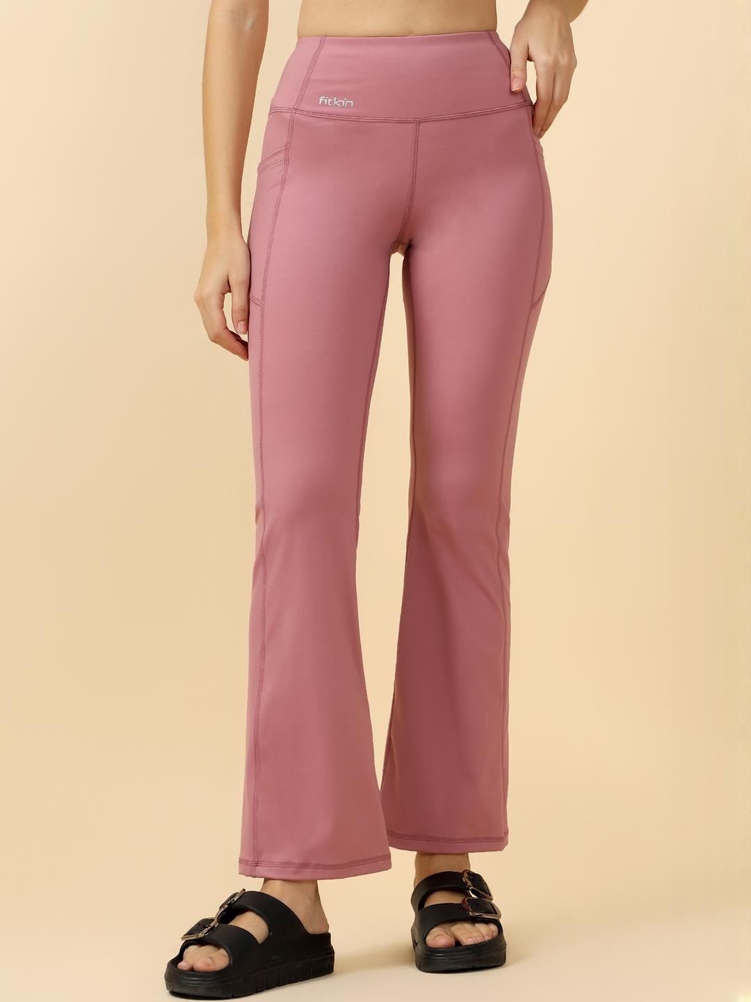 Fitkin Women Pink High-Waist Bootcut Joggers