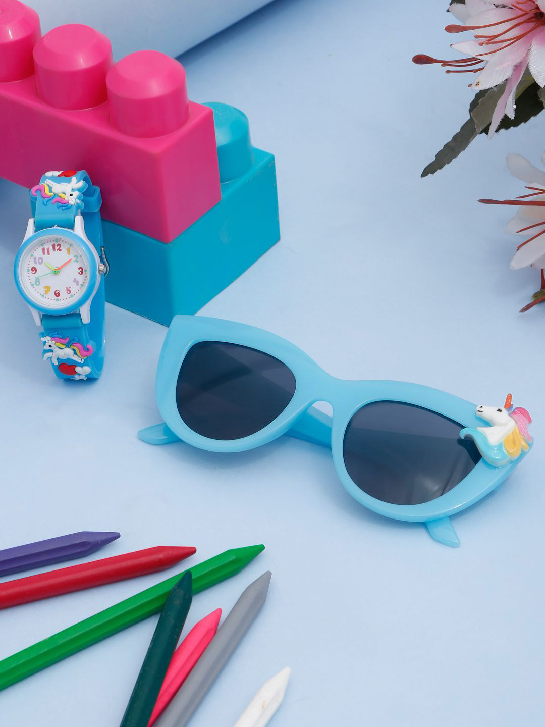 Stoln Girls Gift Set of 2 Unicorn Sunglass and Wrist Watch - Blue