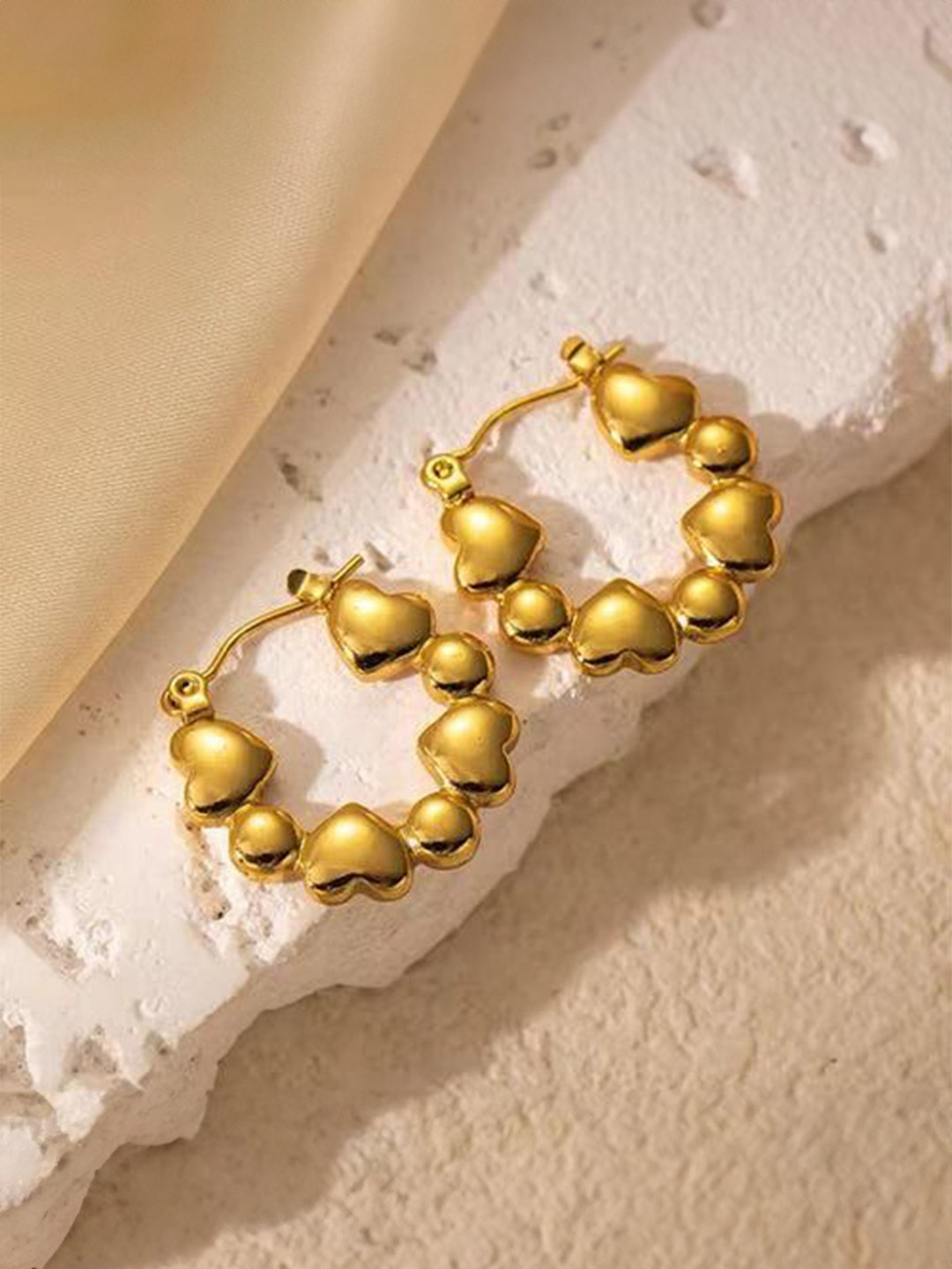 THEPANDASTOREE Waterproof Gold-Toned Heart Hoop Earrings