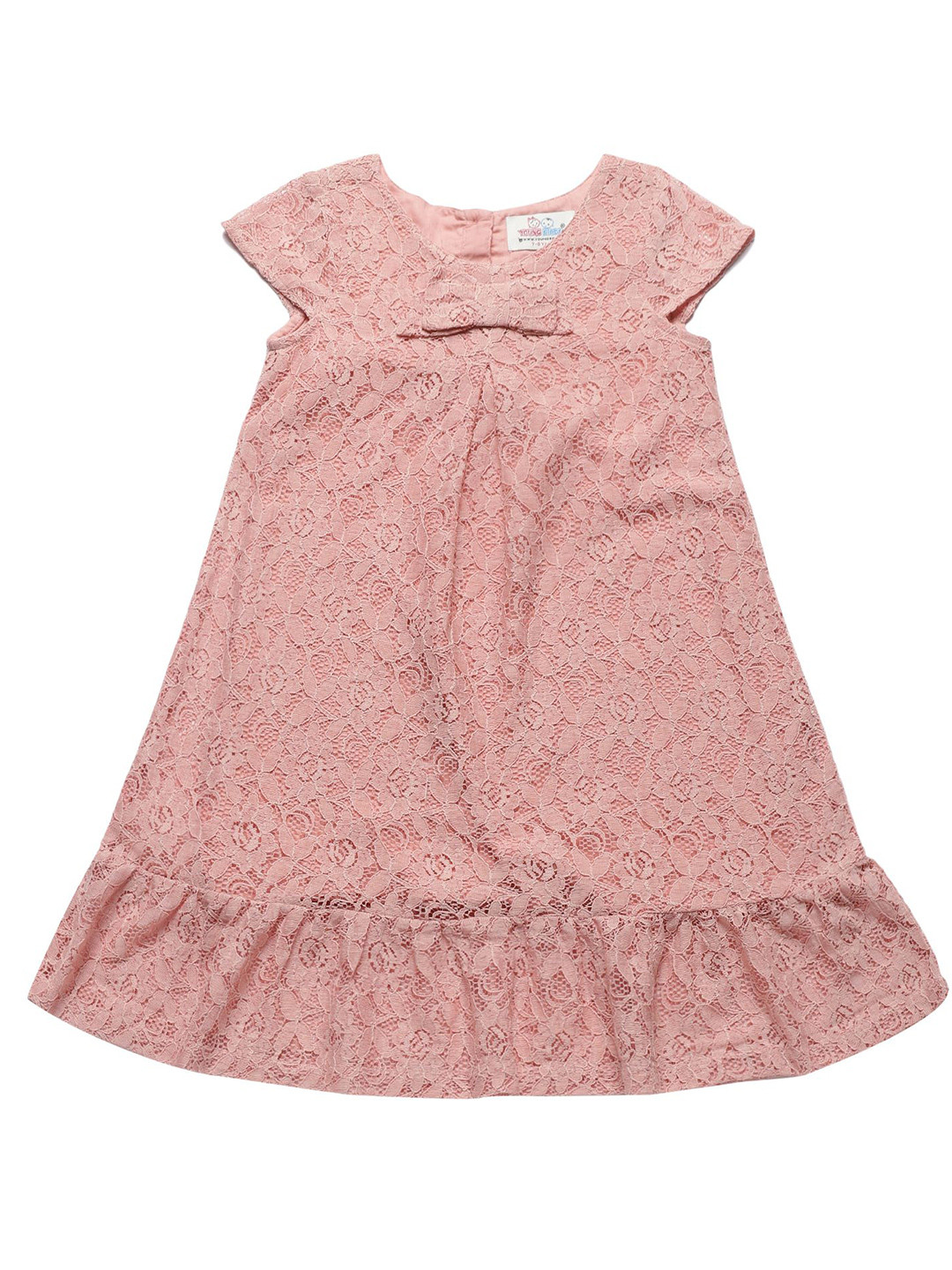 YOUNG BIRDS Girls Self Design Lace Insert Cotton A-Line Dress