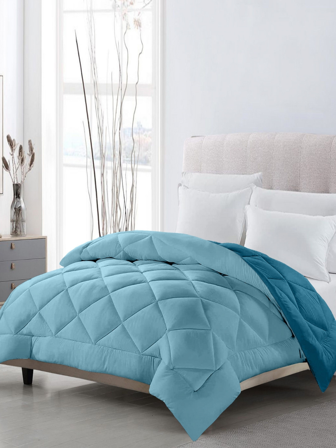 CHICERY Teal Geometric AC Room 200 GSM Lightweight Single Bed Comforter