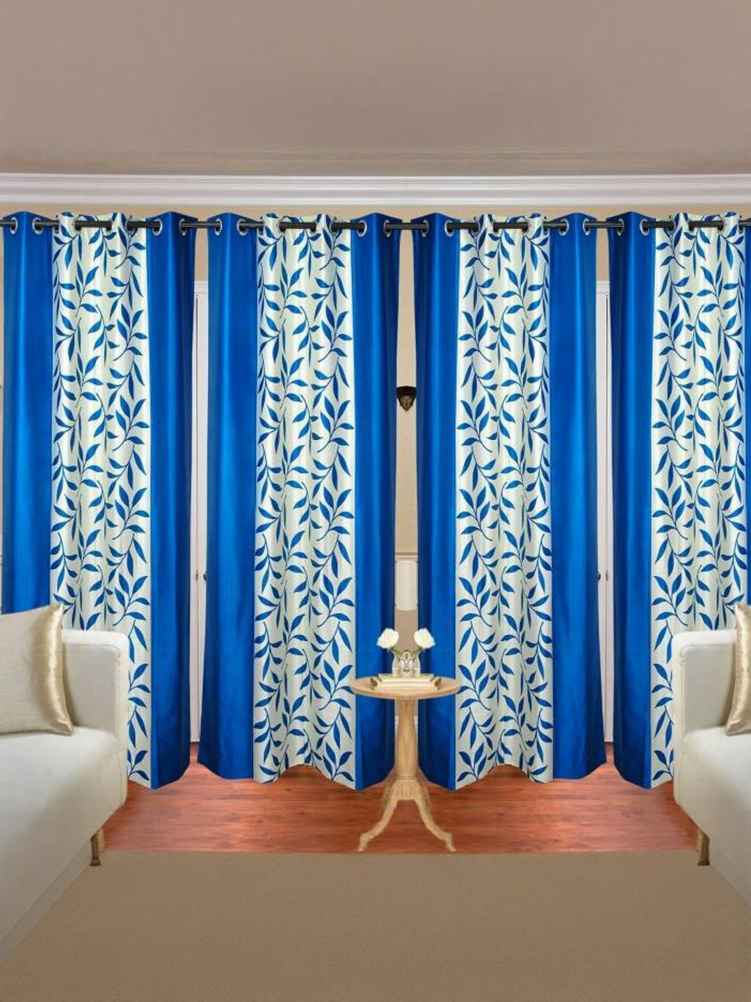 270 cm (9 ft) Polyester Semi Transparent Long Door Curtain (Pack Of 4) (Printed, Aqua)