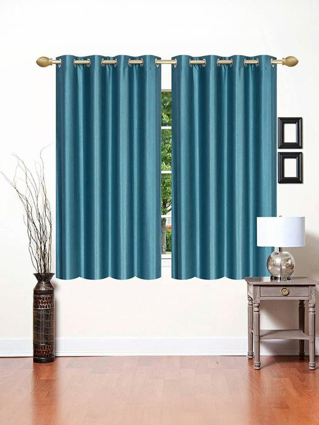 151 cm (5 ft) Polyester Semi Transparent Window Curtain (Pack Of 2) (Plain, Aqua)