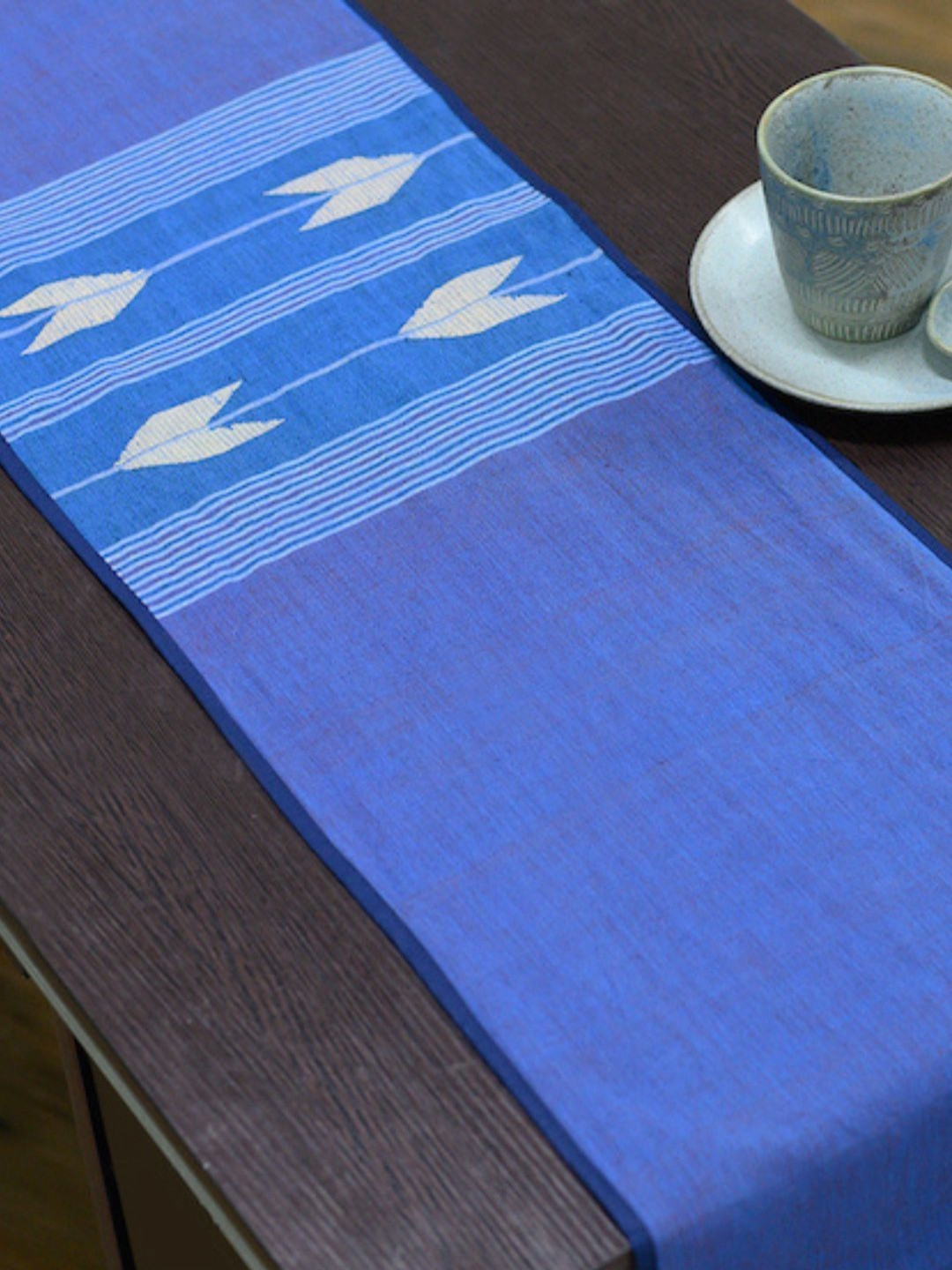 ArtEastri Blue Handloom Jamdani Printed Cotton TableRunner