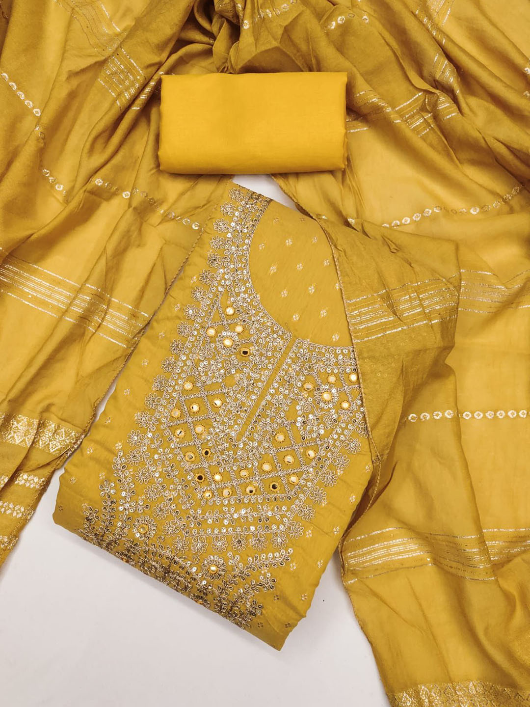 SWARNGANGA TEX Floral Embroidered Thread Work Chanderi Unstitched Dress Material