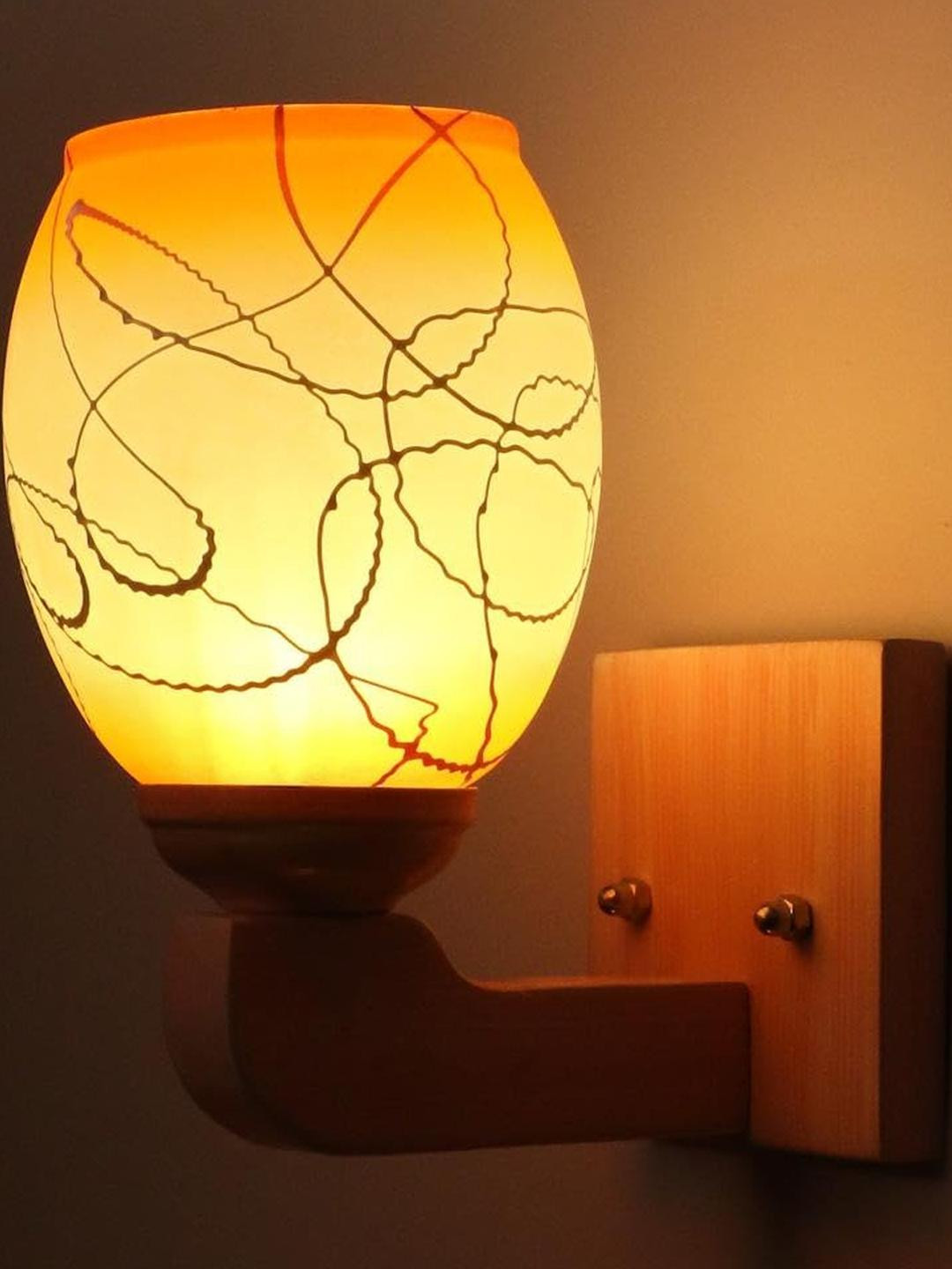 Somil Premium Designer Glass Wall / Night Lamp  Elegant & Stylish Dcor Accent for Modern Interiors, color- Orange, White, Size- 21 X 26 X 22.5 CM