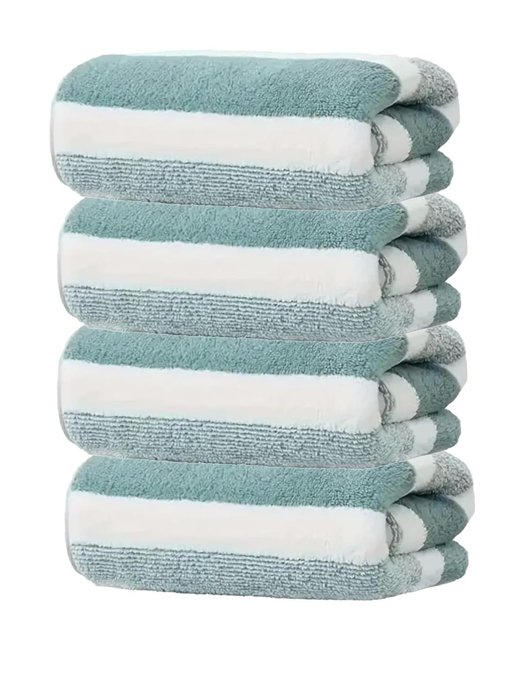Black gold Green & White 4 Pieces Striped 300 GSM Microfiber Hand Towels