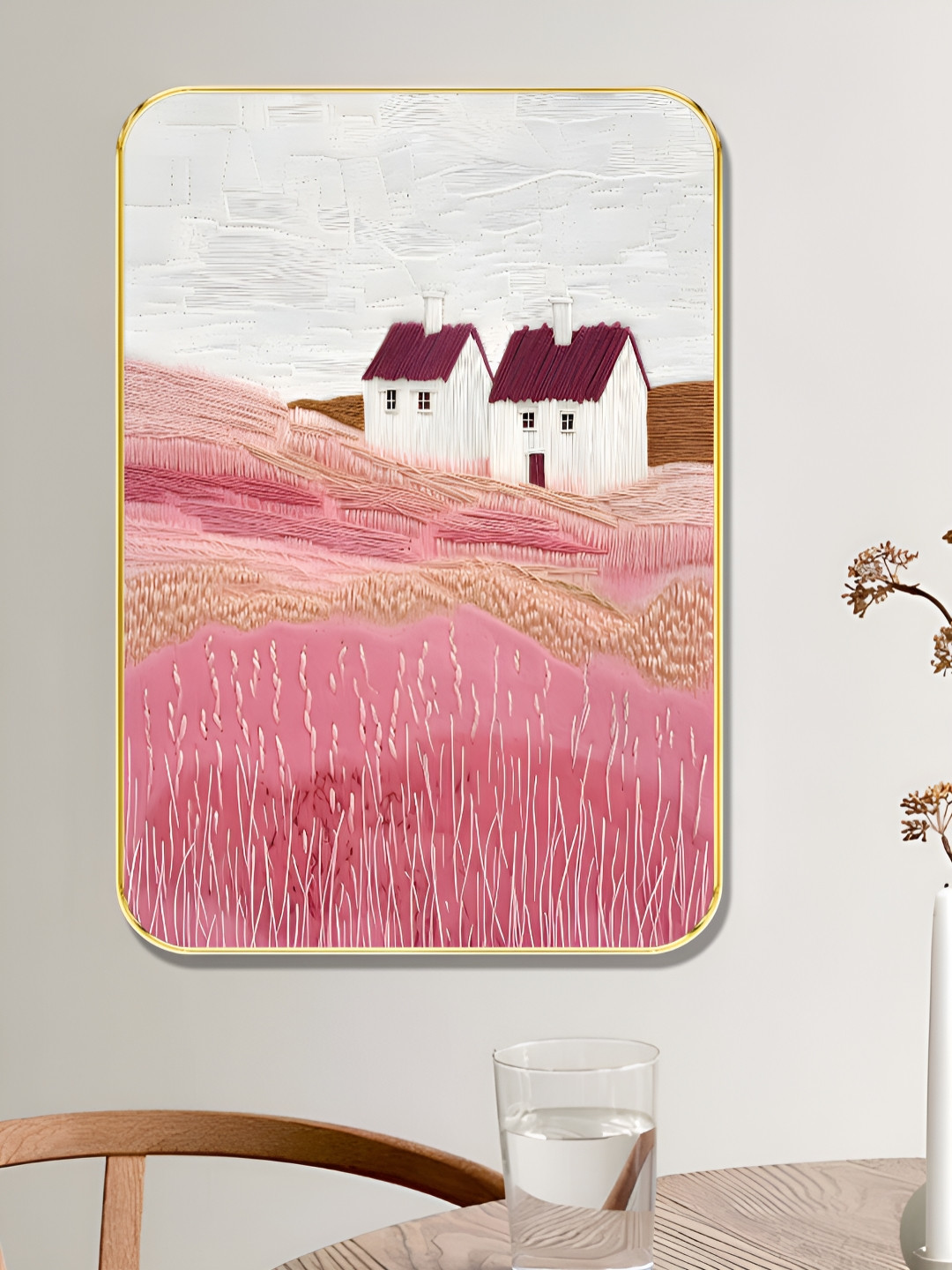 Livin'luxe Pink & White Pastel Countryside Rectangle Wall Art