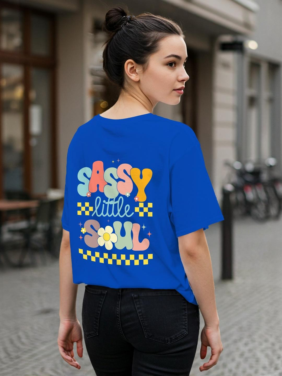 Dagcros Girls Blue Printed Oversized T-shirt