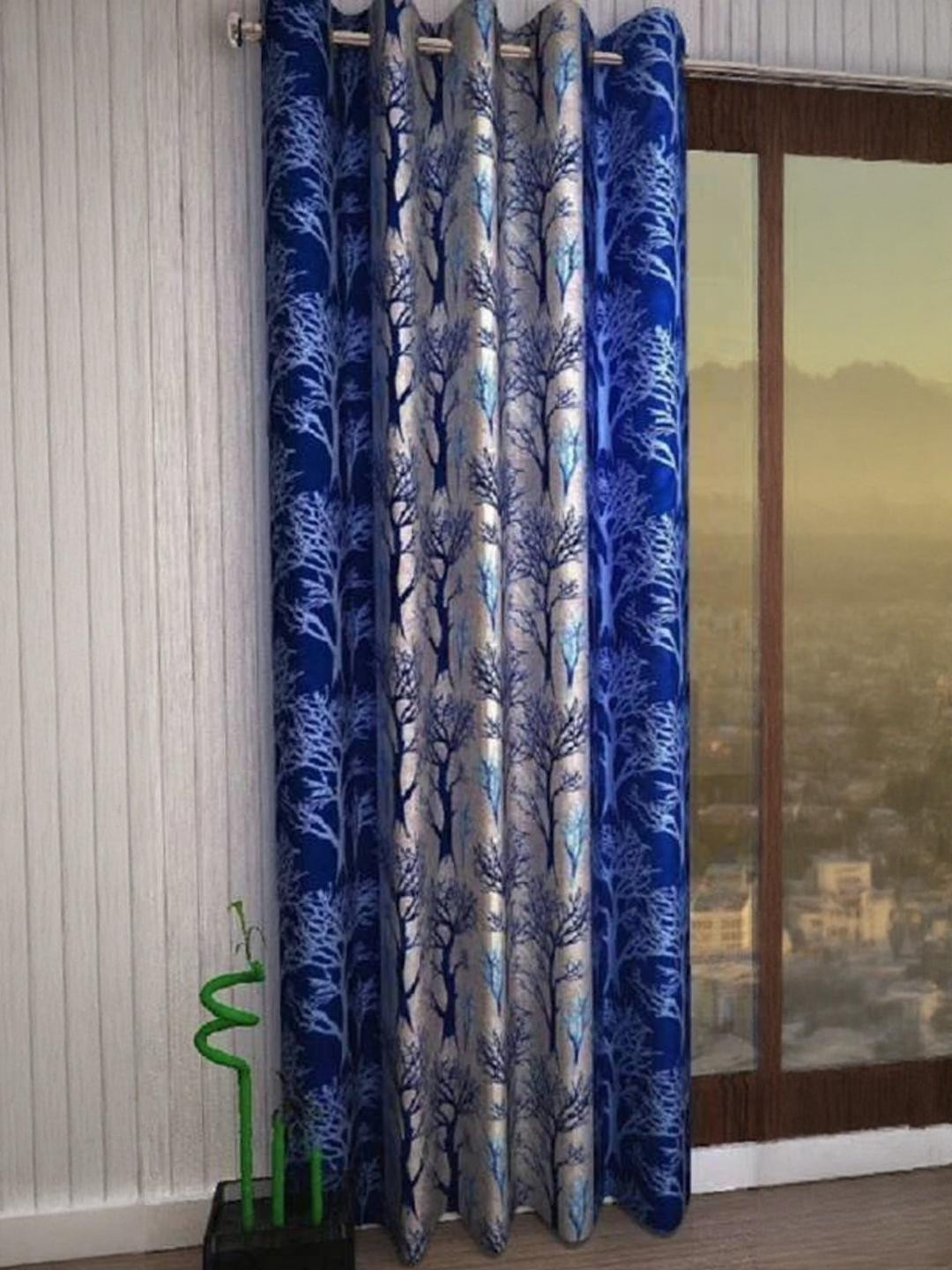 151 cm (5 ft) Polyester Semi Transparent Window Curtain Single Curtain (Printed, Blue)