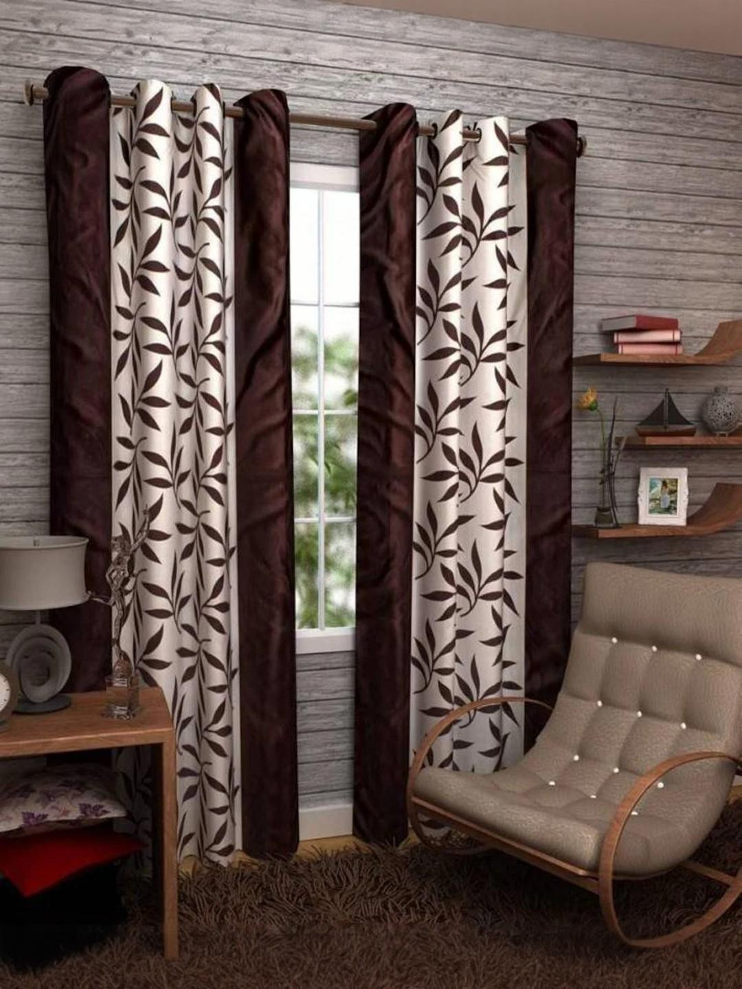 270 cm (9 ft) Polyester Semi Transparent Long Door Curtain (Pack Of 2) (Abstract, Brown,white)