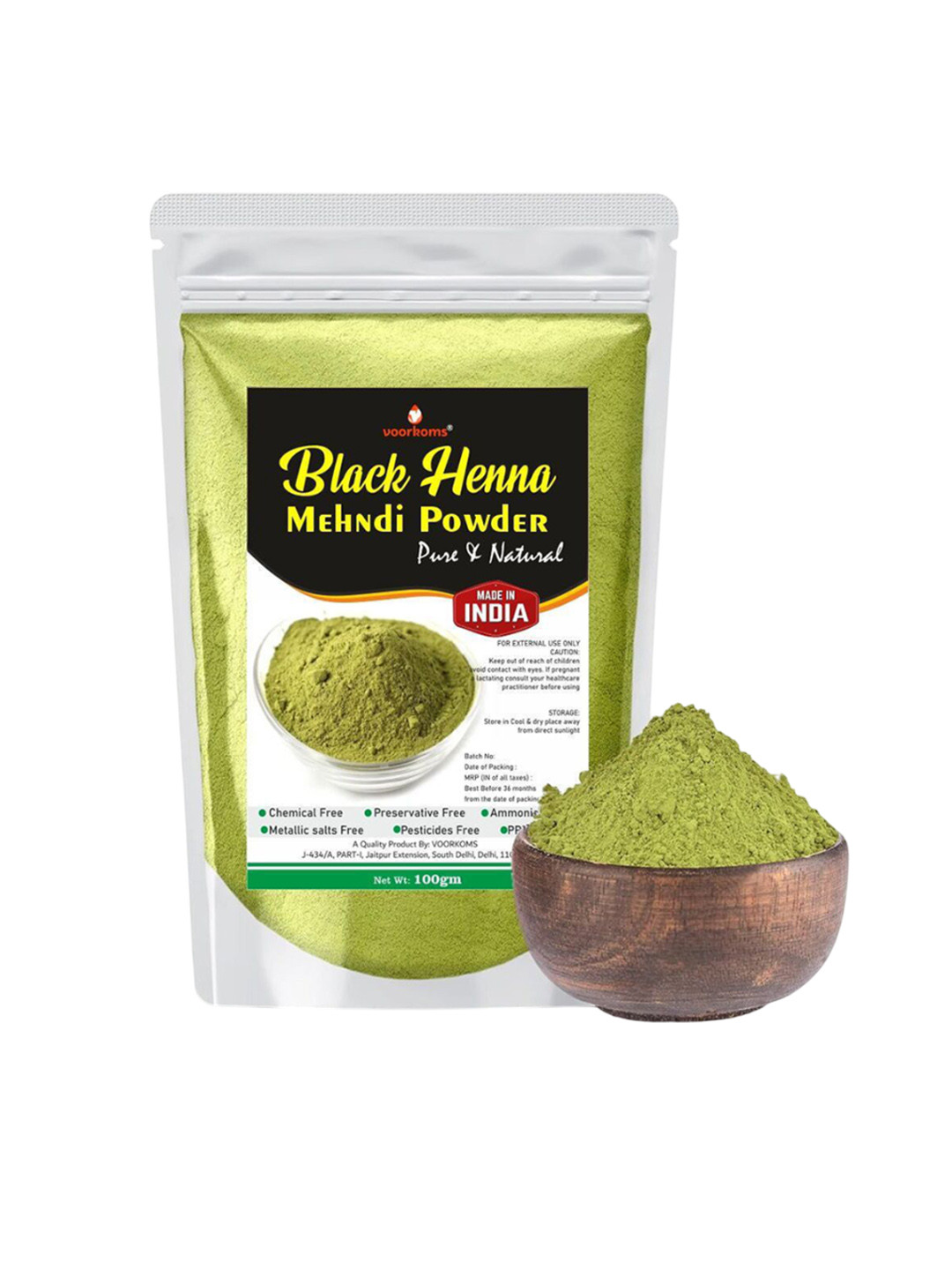 VOORKOMS Set Of 2 Pure Black Henna Mehndi Powder 100 g & Rose Water 35 ml