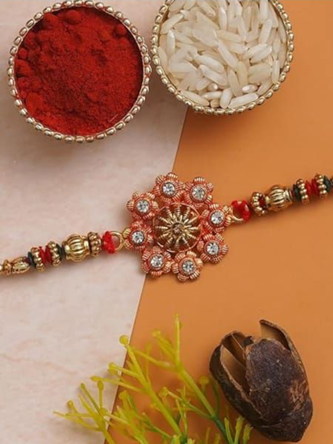 Nutts Designer Rakhi With Pooja Plate Roli Chawal & Rakhi Gifts Set