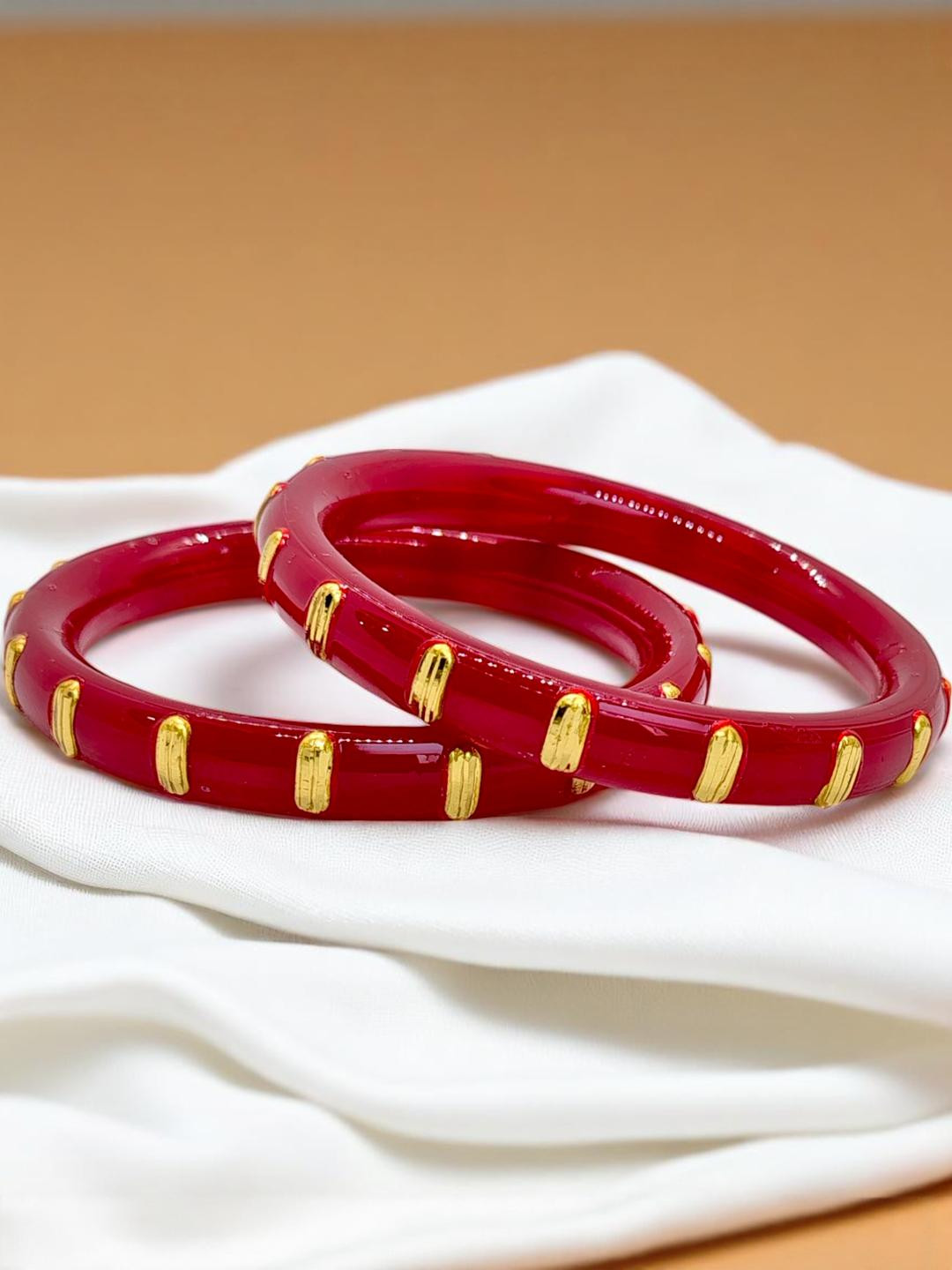 Tanvi J Red Pola with Gold-Plated Accents Traditional Bangle Set