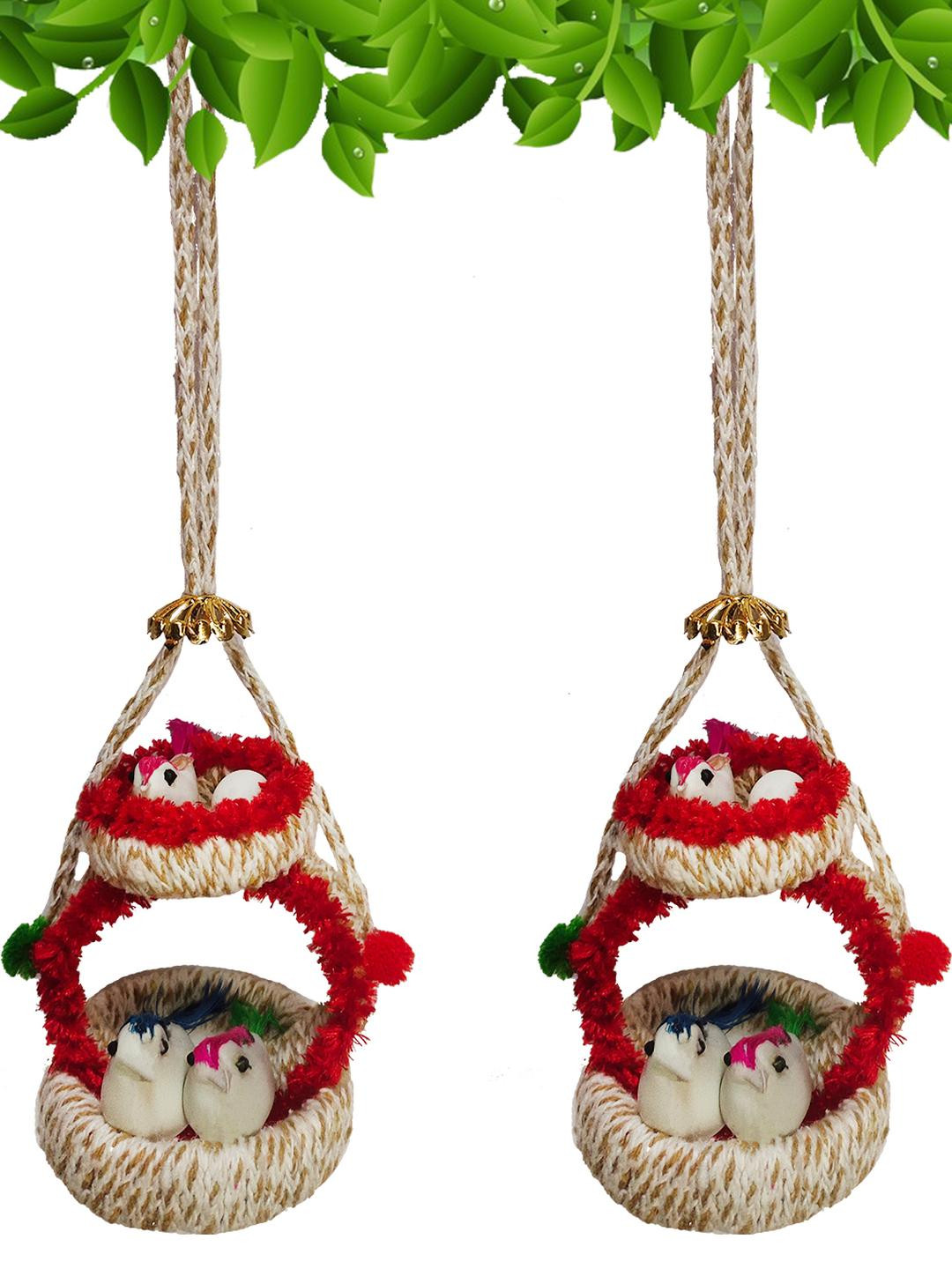 The Shine Store Bird Nest Chidiya with Grass Jute Matte 2Pcs Decorative Bird Cage-11.8In