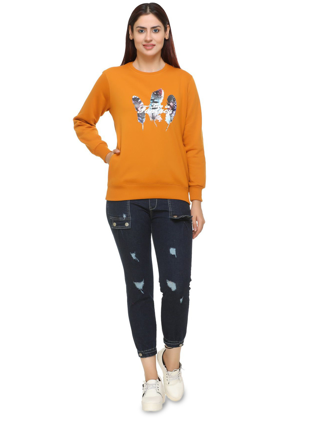 WOOL 4U Women Printed Round Neck Pullover Sweatshirt