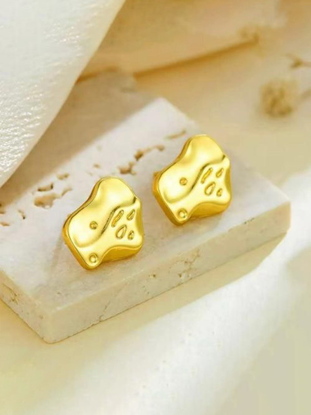 THEPANDASTOREE 18K Gold Plated Stainless Steel Nugget Studs