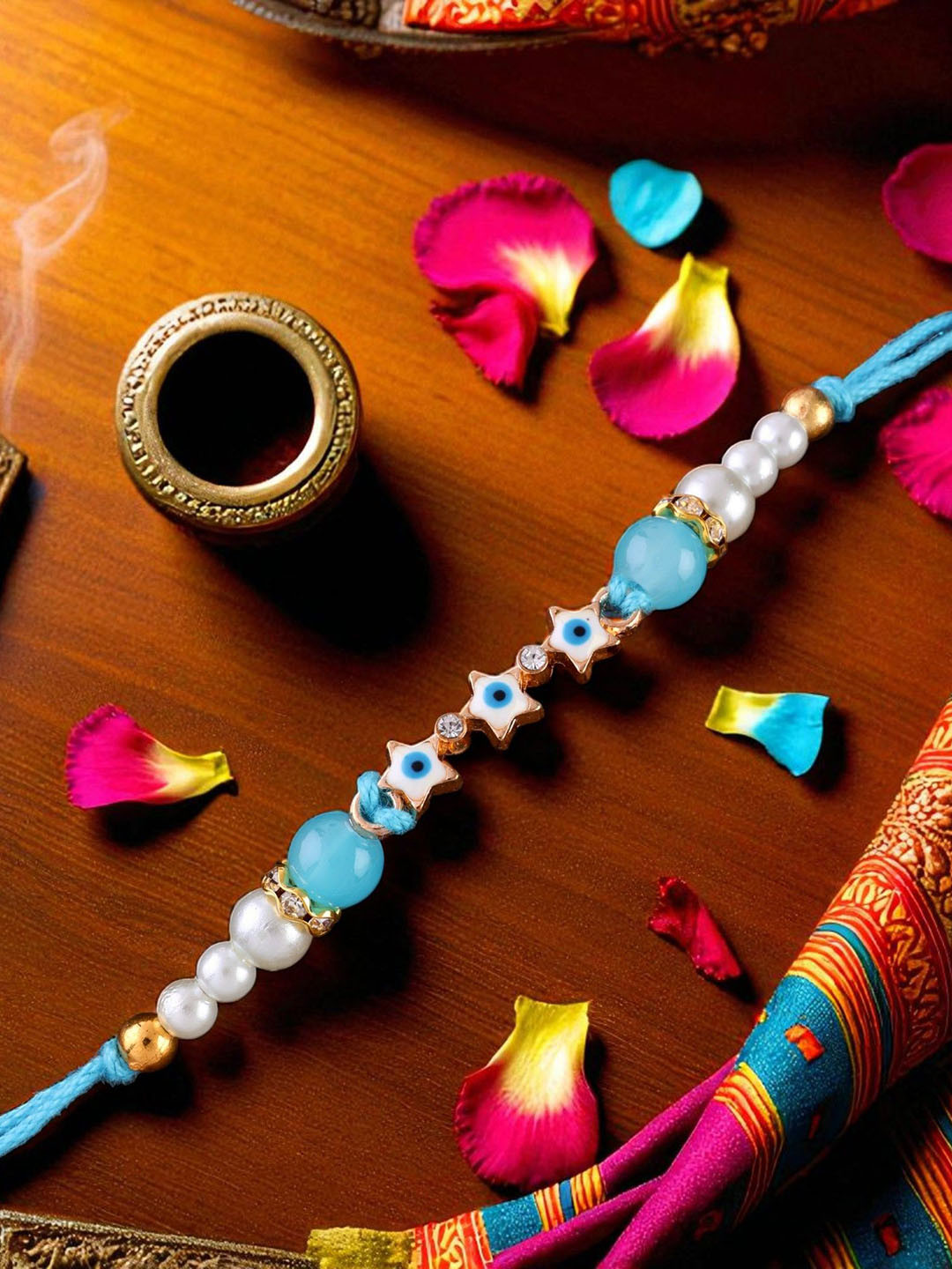 SHONA'S STYLE Artificial Stones Studded & Beaded Evil Eye Thread Rakhi