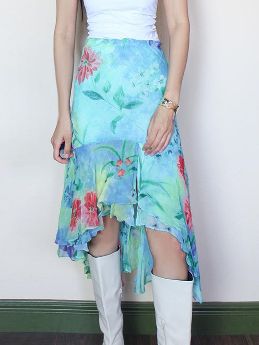 LULU & SKY Abstract Printed Asymmetrical Length Skirt