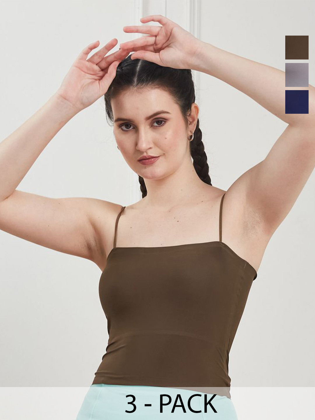 SECRETS BY ZEROKAATA Pack Of 3 Assorted Lightly-Padded Sports Camisole