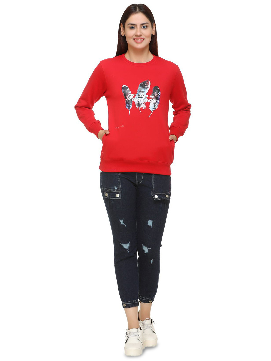 WOOL 4U Women Pankh Printed Pullover Sweatshirt