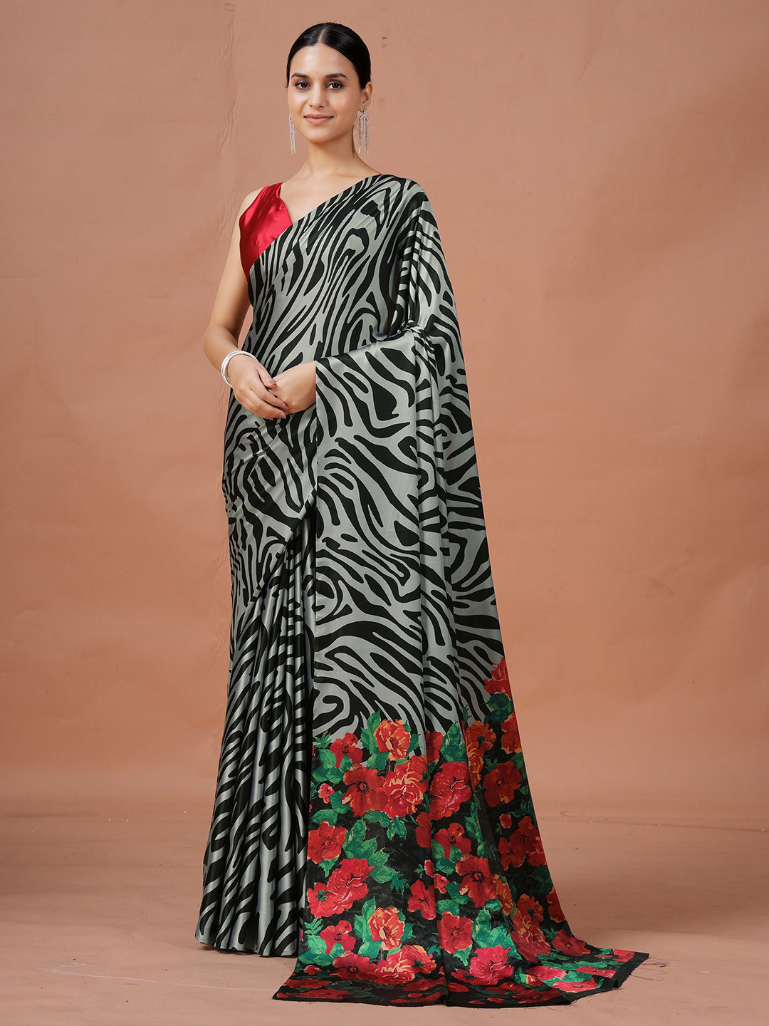 Garden Vareli Animal printed Satin Saree