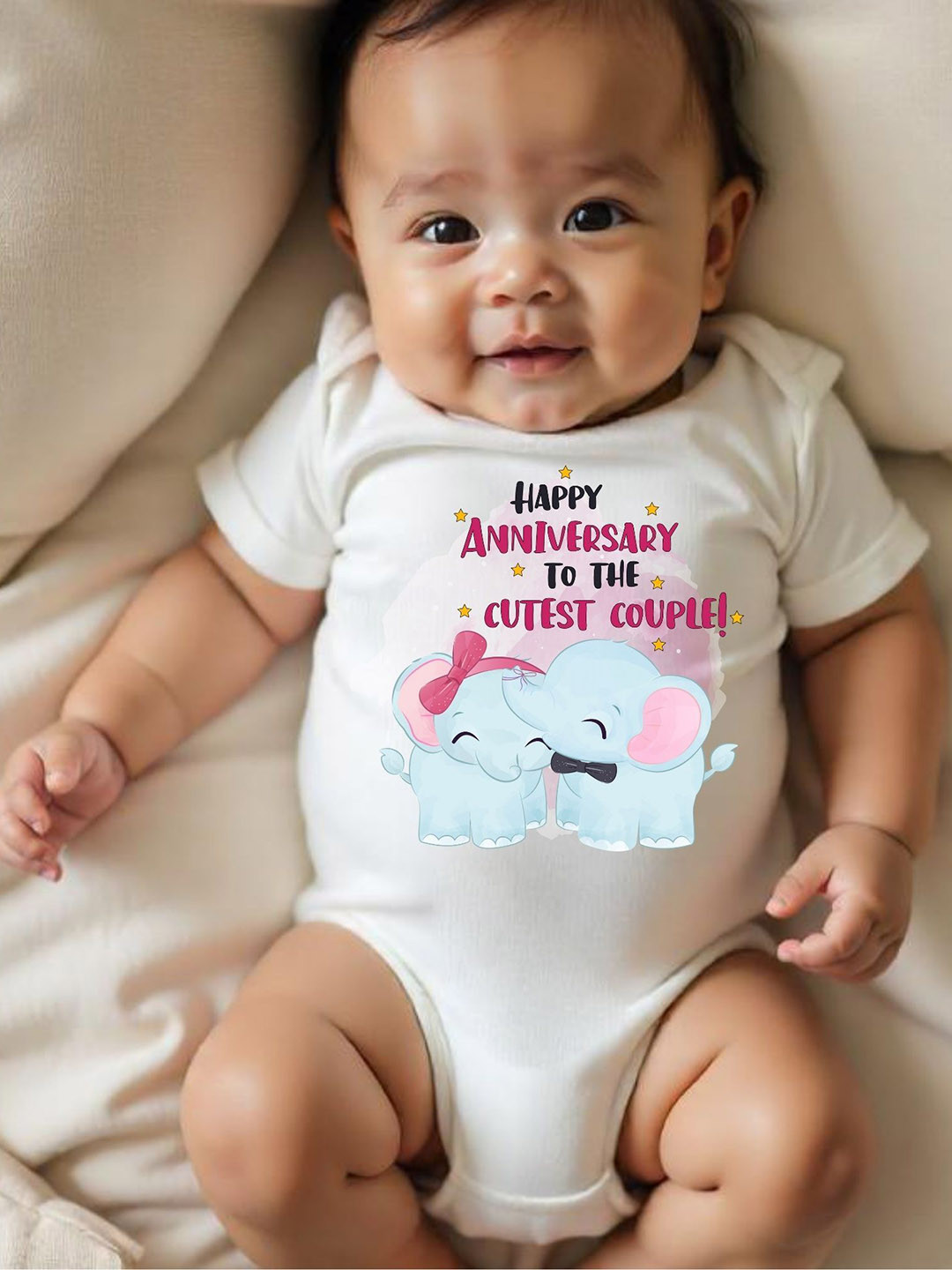 YK Infants Happy Anniversary To The Cutest Couple! Printed Cotton Bodysuit