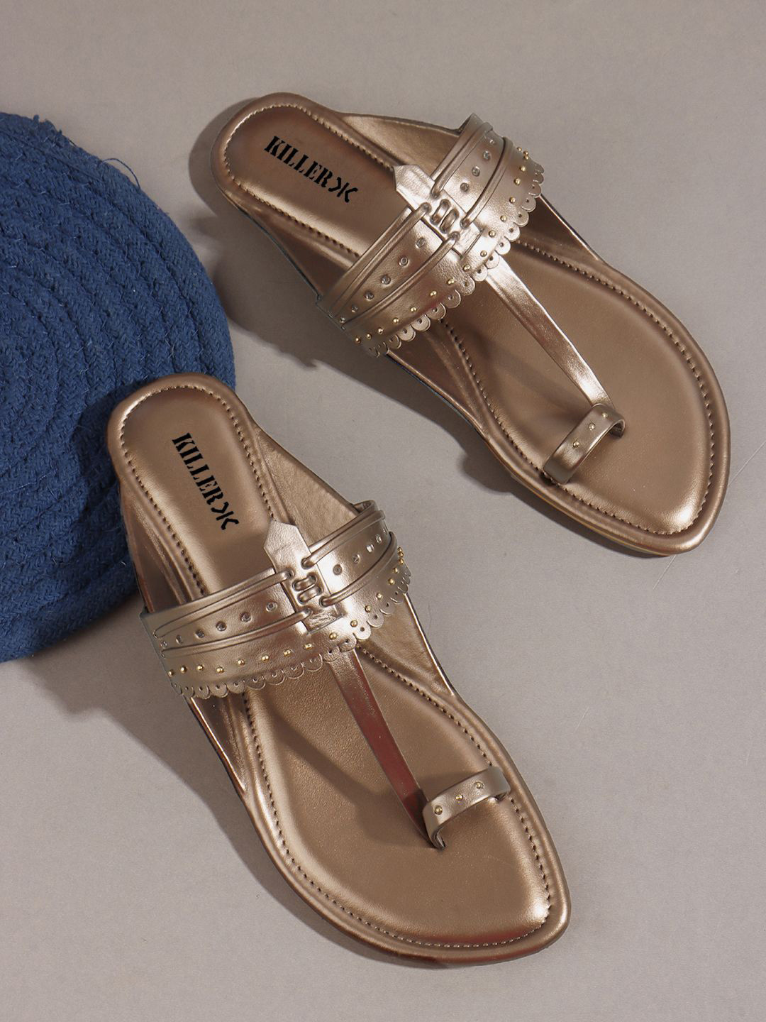 Killer Women Metallic Ethnic Embellished One Toe Flats