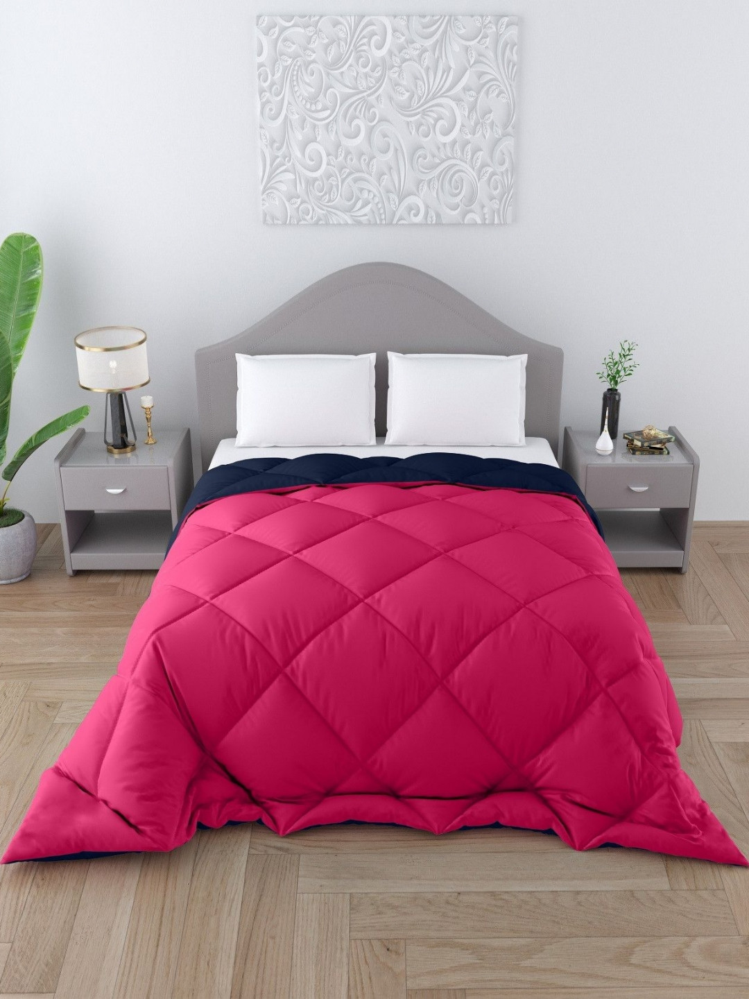 CHICERY Pink & Navy Blue Microfiber AC Room Single Bed Comforter