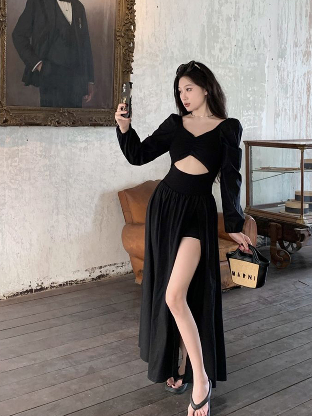 LULU & SKY Women V-Neck High Slits Maxi Dress With Cut-Out Detailed