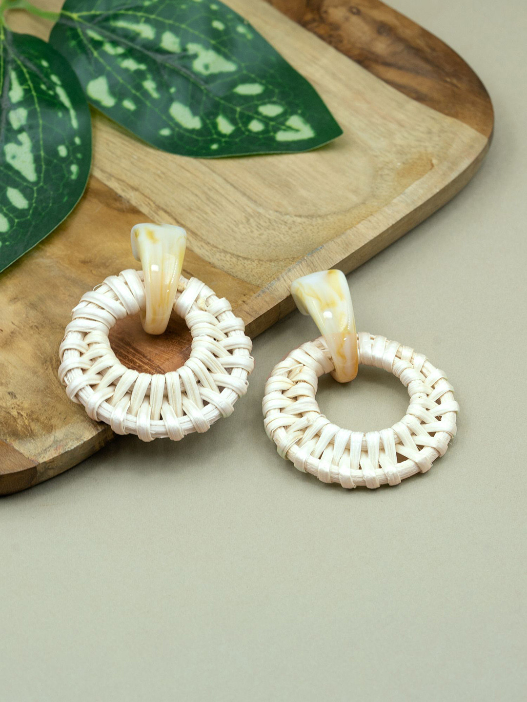 ARTKLIM Woven Wooden Circular Drop Earrings