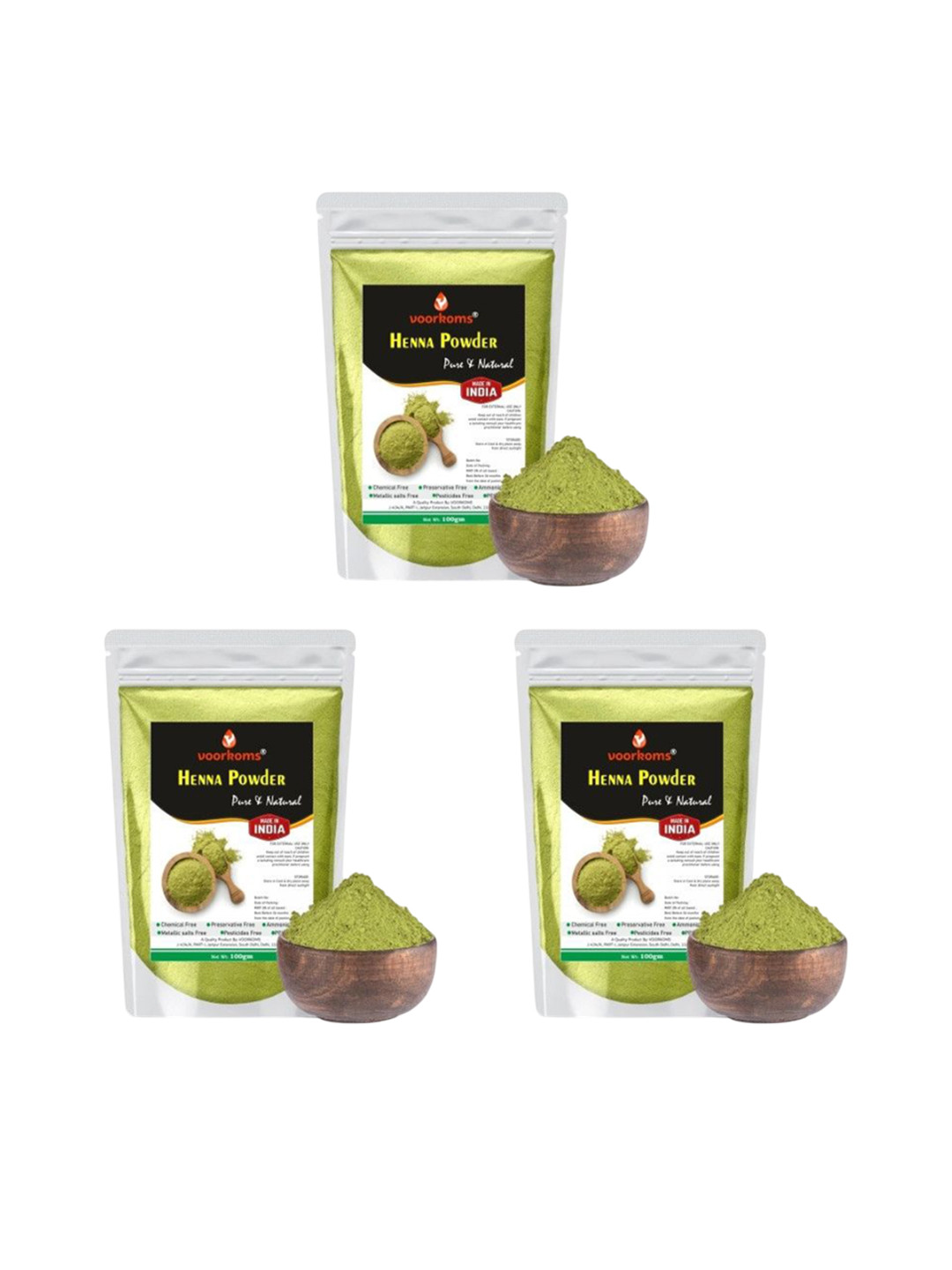 VOORKOMS Set Of 3 Natural Henna Powder For Hair Color & Conditioning Treatment 100 g Each