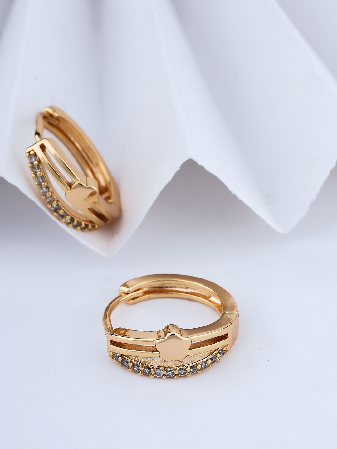 DIMIKI KOREAN Rose Gold-Plated American Diamond Studded Circular Hoop Earrings