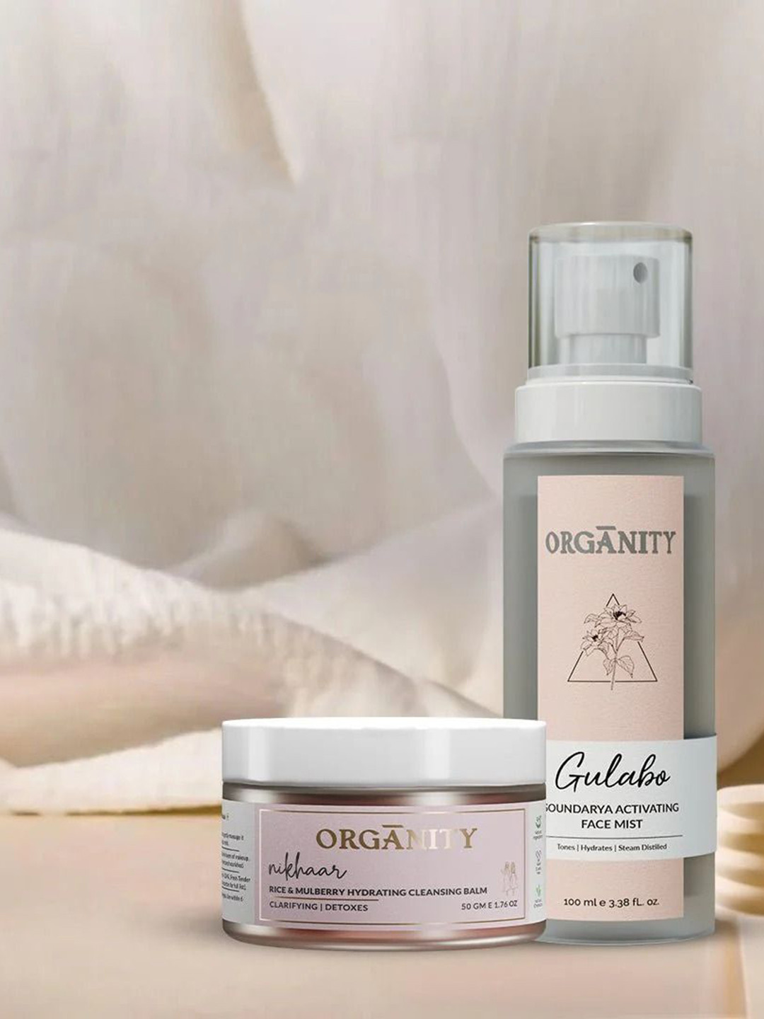 Organity 2 Pcs Gulabo Soundarya Activating Face Mist 100ml & Nikhaar Cleansing Balm 50g