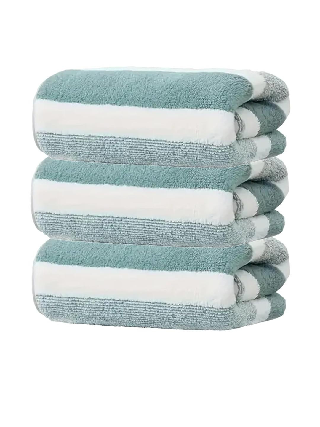 Black Gold Pack of 3 Green & White Microfiber Hand Towel
