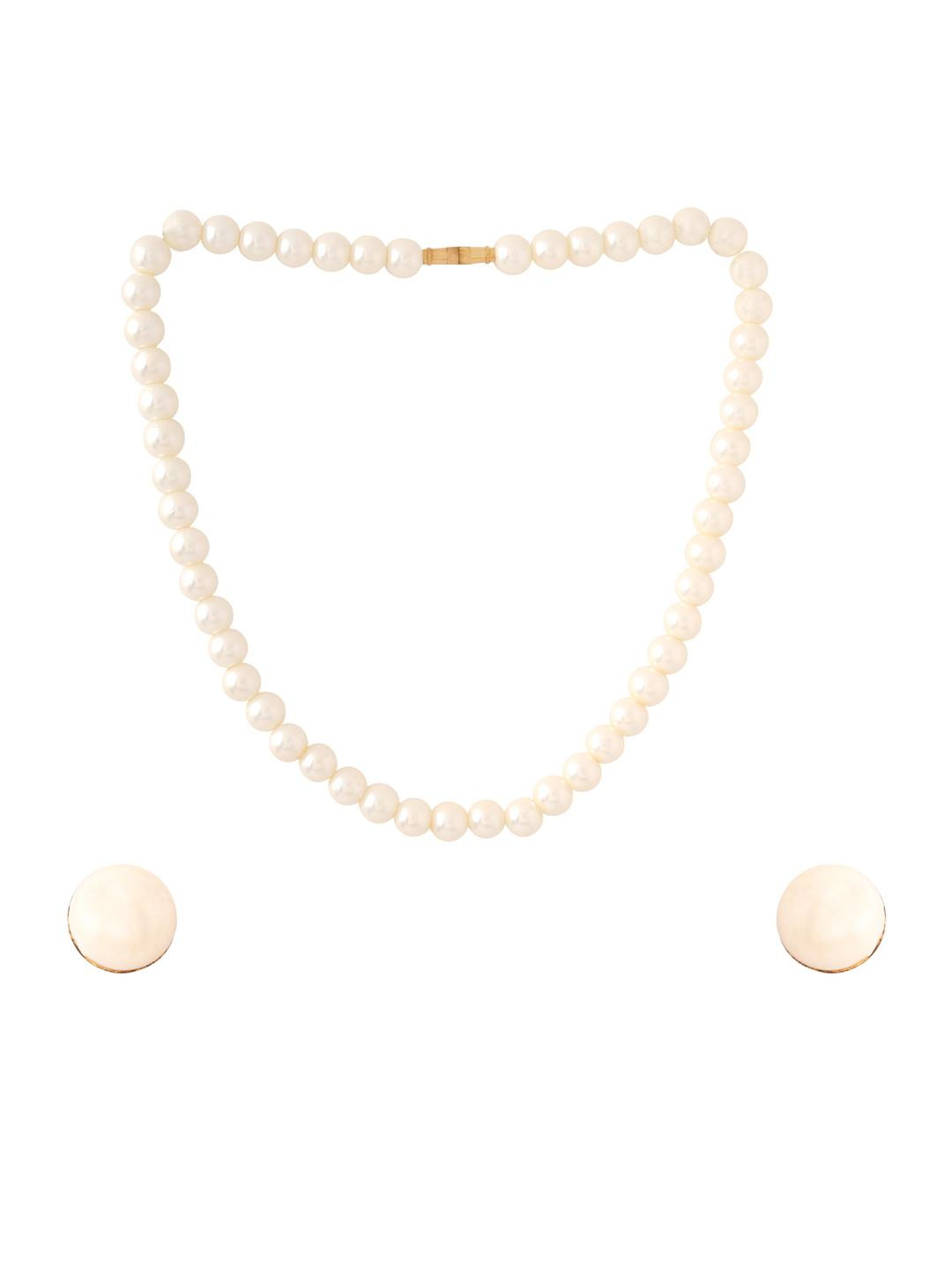 Samsiddhi Women White Pearl Choker Necklace & Earring Set