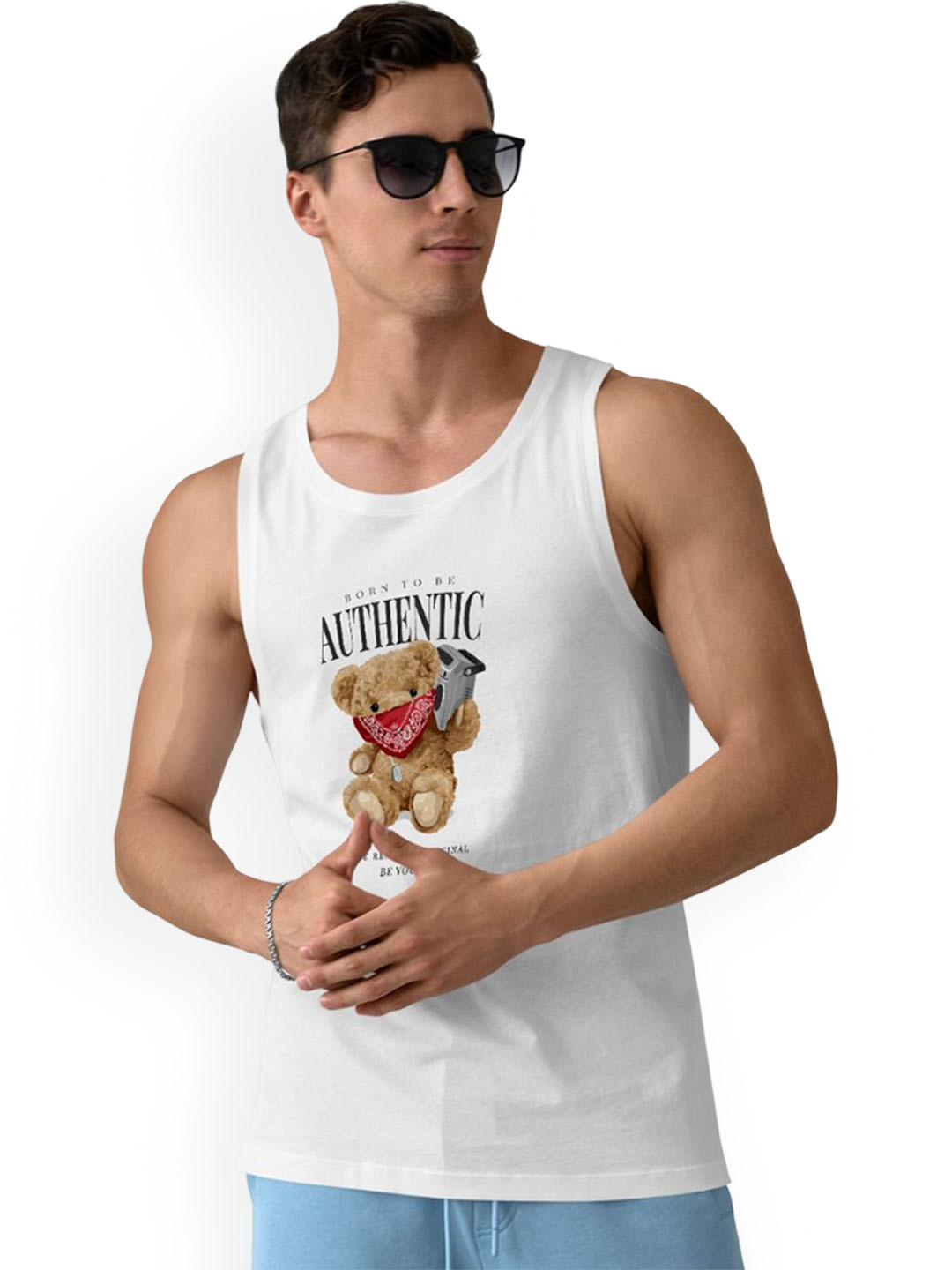 DAB SHARK Printed Gym Vest DAB-SHARK-06-WHITE-XS