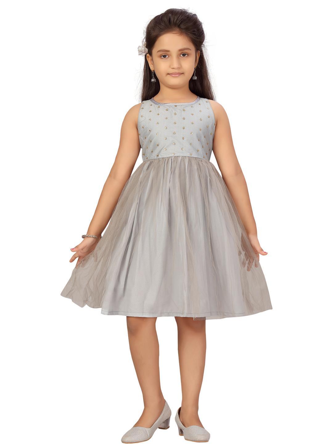 Muhuratam Kids-Girls Grey Dresses