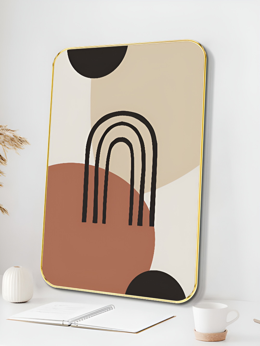 Livin'luxe Beige & Black Boho Arch Printed Wall Art