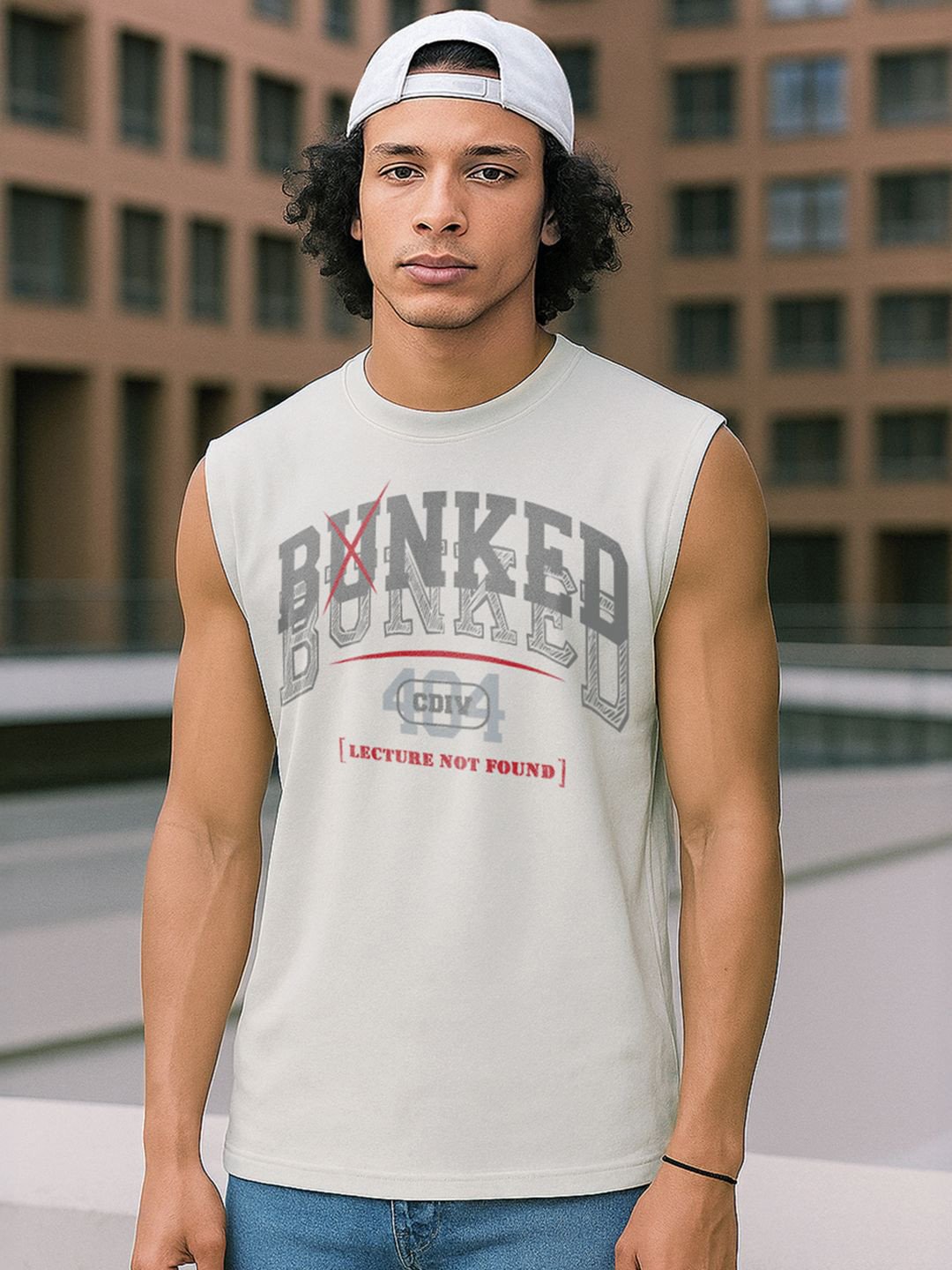 Bewakoof Men's Grey Bunked Typography Boxy Fit Vest