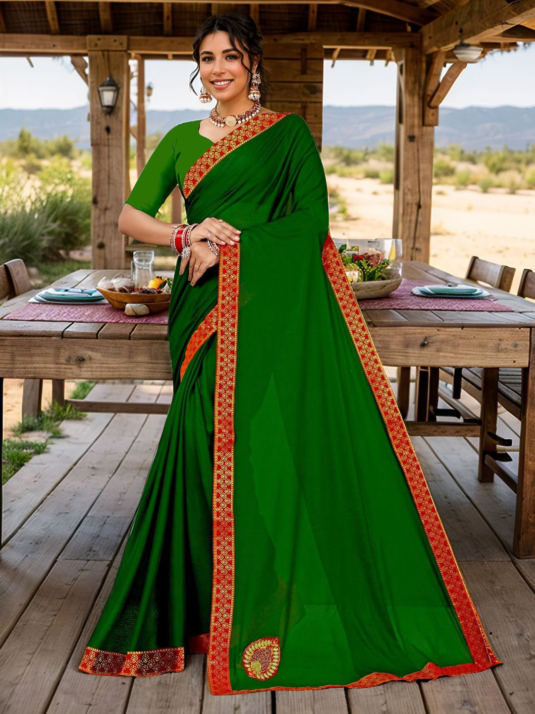 Anouk Rustic Woven Design Border Patchwork Saree