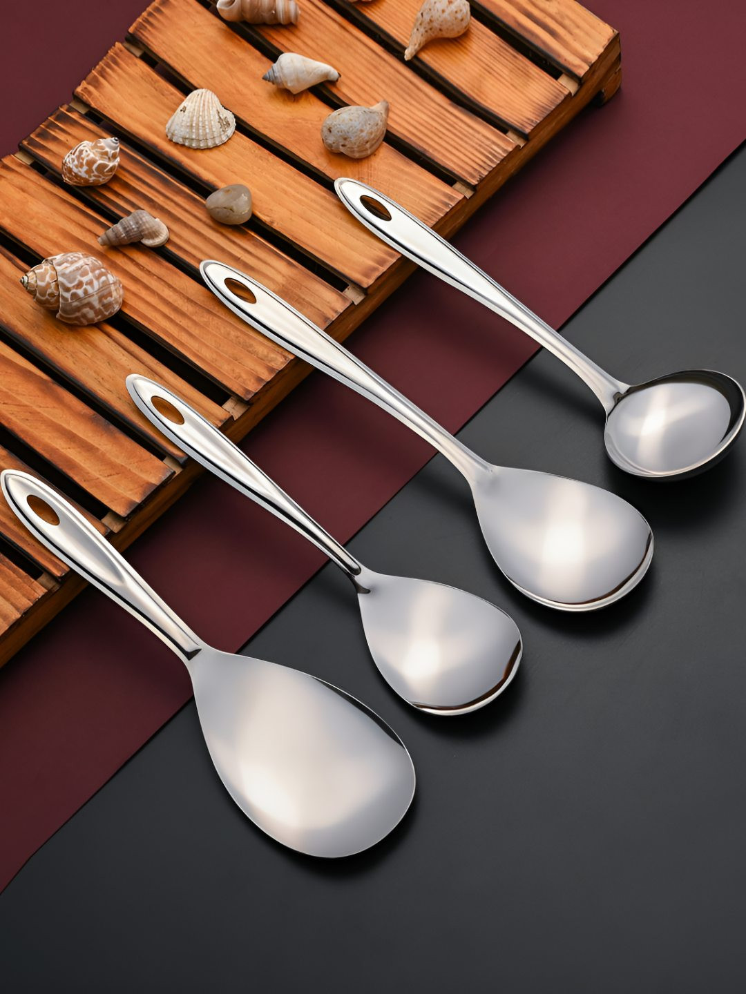 FNS Silver-Toned 4 Pieces Stainless Steel Serving Spoona