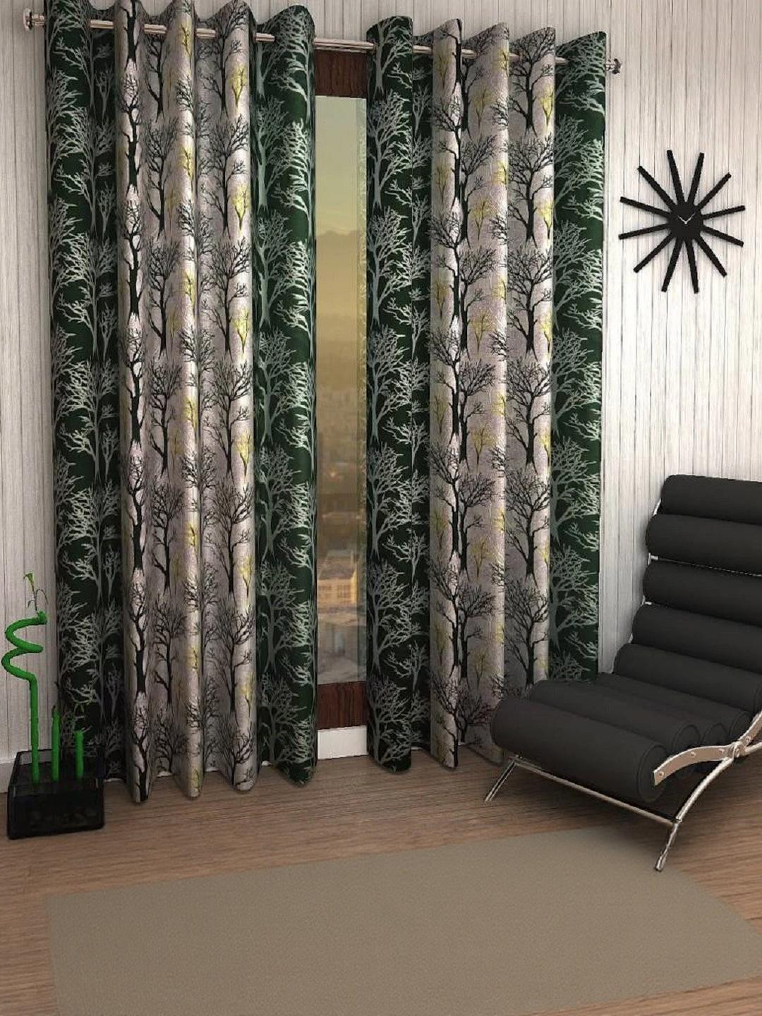 BELLA TRUE 213 cm (7 ft) Polyester Semi Transparent Door Curtain (Pack Of 2) (Floral, Green)